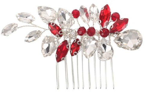 Hemobllo Peigne à Cheveux Mariage Strass Rouge Cristal Accessoire Coiffure Mariée Sécurisé pour Chignons Élégants Bijoux Tête Fête Femmes et Filles
