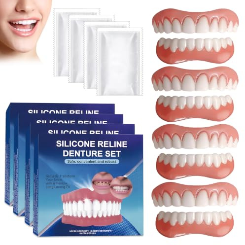 4 Paar Zahnprothesen Zahnersatz Prothese Komplett Silikon Prothese Silikon Zahnprothese Gebiss Künstliche Zähne Zum Aufstecken Zahnersatz Zum Aufstecken Comfort Dentures Veneers Mit 40 G Zahnungsgel