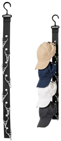 1 Hat Storage,Baseball Cap Holder,Hat Hooks for Wall,Stacks Vertically to Save Space,Easy to Take Out and Put Away,Includes 8 Stainless Steel Clips and 1Self-adhesive Hook,Works on Hats,Ties,and Belts