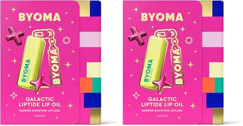 BYOMA Galactic Liptide Lip Oil (5ml) – Non-Sticky Gloss with Peptides & Avocado Oil - Softens, Plumps, Hydrates, Vegan - Includes Exclusive Liptide Keychain (Pack of 2)