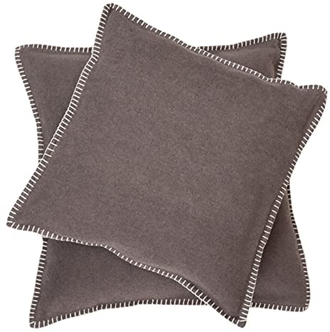 David Fussenegger Sylt Cushion Cover Plain with Embroidery Stitch, Fango, 50 cm x 50 cm