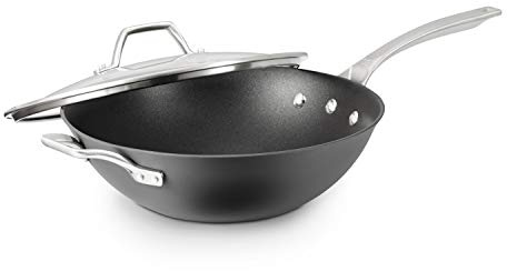 Calphalon Signature Hard-Anodized Nonstick Wok, 12, Flat-Bottom, Oven-Safe, PFOA-Free, Black