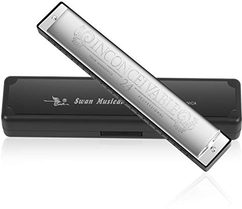 Harmonica Professional Harp Armonica Key of C 24 Hole Polyphony Diatonic Mouth Organ with Case for Blues Folk Jazz Pop for Music Student Teacher Beginner Gift