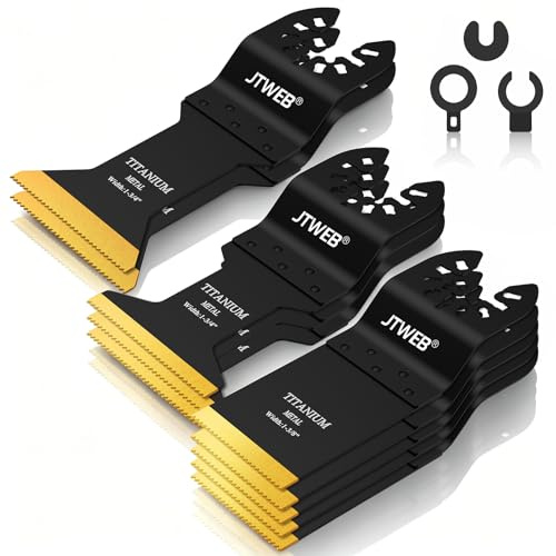 JTWEB Titanium Oscillating Tool Blade, 10PCS Oscillating Saw Blades Metal Cutting Multi Tool Blades Kits Wood and Metal Nails Plastic, Multitool Blades for Milwaukee Bosch Dremel Rockwell