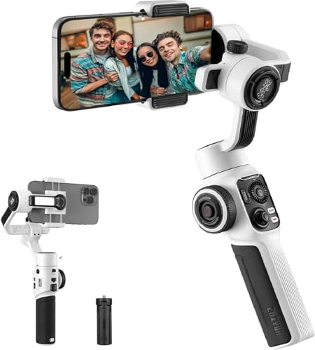 ZHIYUN Smooth 5S [Oficial] Estabilizador de Movil 3 Ejes Gimbal Estabilizador para Móvil para iPhone 14 13 12 11 Pro MAX, Samsung con Luz de Relleno Incorporada Trípode, Blanco