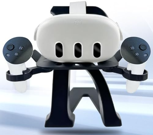 VR Headset Schreibtisch Ständer mit Controller-Halterung (schwarz) kompatibel mit Quest3/Quest2/Quest Pro/Pico4 – Universal VR Headset Display Dock & Controller Mount Station