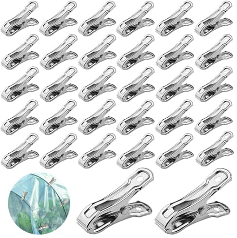 50 Stück Gewächshaus Klemmen Edelstahl Gartenklemme Pflanzenclips Wäscheklammer Gewächshausfolien Clips für Halten von Rohrschellen Gewächshausnetz Clip