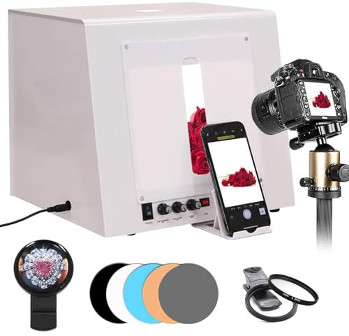 moupeaktain Caja De Luz Eléctrica para Estudio Fotográfico, Kit Profesional De Carpa De Fotografía Regulable, con 4 Luces LED/Plato Giratorio De 360°, para Fotografía De Joyas,Tb30