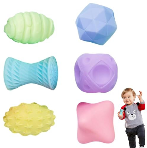 CPRNQY 6 Stück Sensorik Bälle, Spielzeug, Sensorik Spielzeug, Massagebälle, Textured Multi Ball Set Texturierte Bälle Im Set für Die Sensorische Entwicklung für Kinder Ab Monaten Mehrfarbig