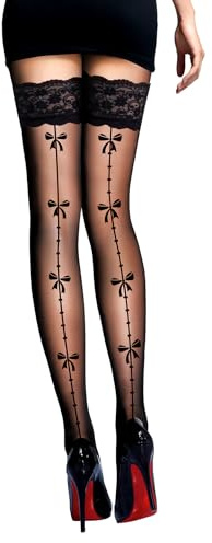 PrettyLoveHose Bas Voile Noir Effet Couture Noeud Auto-Fixant Siliconé