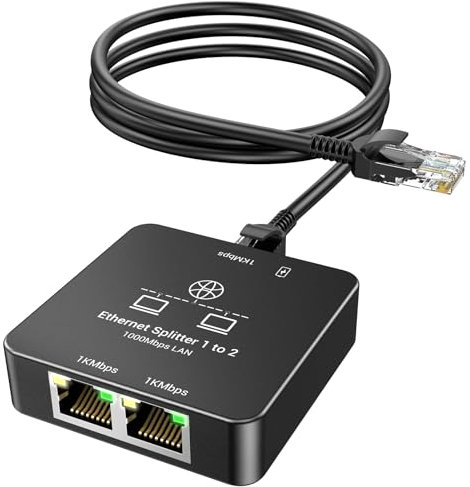 KiWiBiRD LAN Splitter 1 auf 2, LAN Switch 2port, LAN Verteiler 1 auf 2, Ethernet Netzwer Gigabit Switch RJ45 1000Mbps für Cat 8 7 6 5 5e, Kompatibel mit Router TV Box PC Laptop PS5