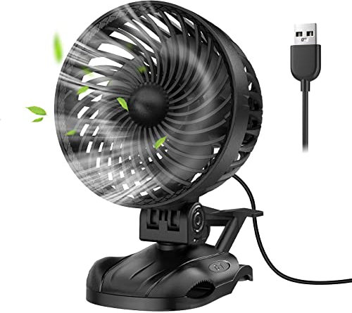 OUILA Mini USB Ventilator, Tischventilator Clip Fan mit 9 Geschwindigkeiten, 360° Drehung Klein Lüfter für Schlafzimmer, Büro, Wohnheim, Auto, Camping - Schwarz (USB-Betrieben)