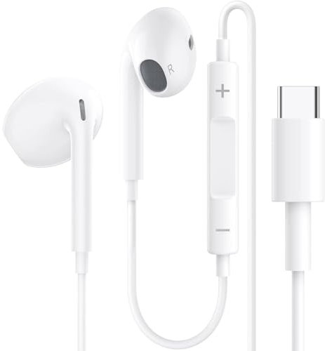 Écouteurs Filaires USB-C pour iPhone 16/15 Écouteurs Semi-Intra-Auriculaires Hi-FI Stéréo USB C avec Microphone et Contrôle du Volume pour iPhone 16/15, Samsung S24/S23, iPad et Air - Blancs