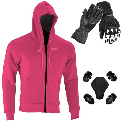 Vaster Moto Chaqueta de motociclista con capucha de forro polar rosa para mujer protección desmontable y protección para niñas (FR/ES, Letras, 4XL, Regular, Regular, Guante Blanco = XS)