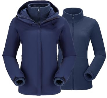 OutPro Giacca invernale 3 in 1 da donna, impermeabile, antivento, giacca da sci per attività all'aria aperta, foderata in pile, a doppio strato, con cappuccio rimovibile, per sci, alpinismo, viaggi