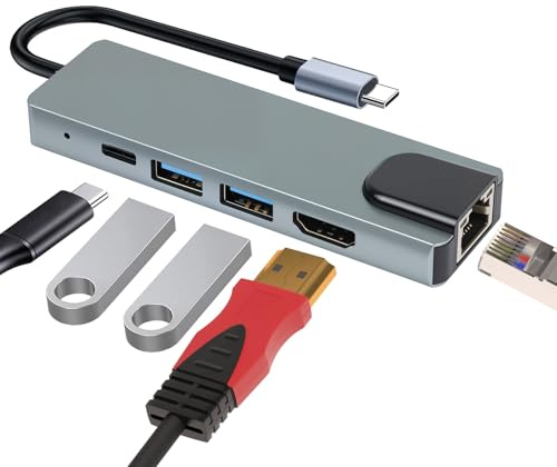USB C-hubb, Hdmi RJ45-hubb, PD100W, 4K HDMI, 2 x USB A, Gigabit Ethernet, 5 i 1 adapter, kompatibel med MacBook Air m4 och MacBook Pro m4, dockningsstation för bärbar dator