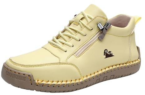 Generisch Chaussures en cuir pour femme - Automne et hiver - Coutures faites à la main - Bottes à lacets hautes - Chaussures pieds nus avec fermeture éclair - Antidérapantes - Chaussures à plateforme