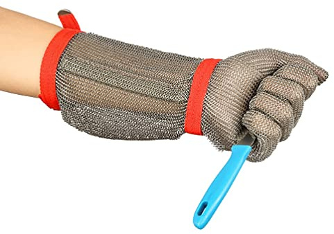 Guantes Anticortes, Guantes Resistentes a Cortes con Brazos extendidos, Aptos para Uso alimentario, para Cocina, Carne, Malla metálica, Aptos para Uso alimentario.