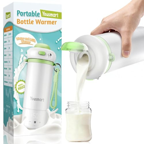 Yousmart Portable Bottle Warmer for Travel - 500ml Capacity, Fast Heating & Precise Temperature Control, Milk Warmer for Baby Formula & Breast, Leak-Proof Design with Child Safety Lock & USB Charging