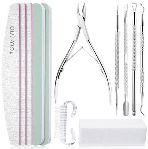 flintronic Juego de 12PCS Limas de Uñas 100/180 de Esmalte, Juego de 12PCS Limas de Uñas Profesionales, Limas para Uñas de Doble, Empujador de Cuticulas, Pulidor de Uñas, Salón, Uso Doméstico