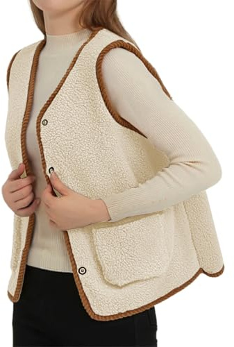 Generisch Gilet invernale da donna in pelliccia di agnello, alla moda, caldo, senza maniche, con fodera in pile, per il freddo, beige., 3XL