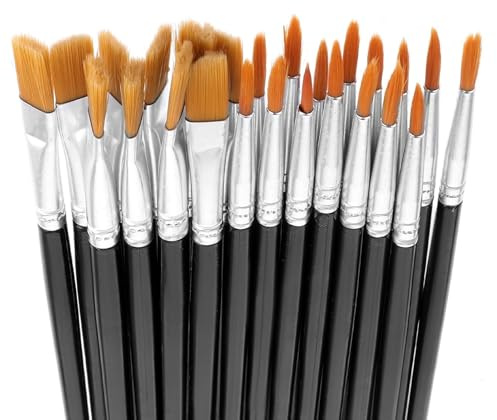 30 Pcs Paint Brush Set - Small Flat & Round Pointed Nylon Hair Brushes for Acrylic, Oil, Watercolor, Rock Painting, Drawing and Art Supplies (15 Flat and 15 Round)