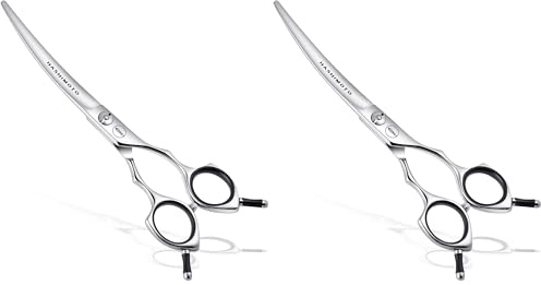 HASHIMOTO Dog Grooming Scissors, Curved Scissors for Dog Grooming, 6.5 inch, 30 Degree of Curved Blade,Light Weight, Pet Shears for Trimming Face and Paws. (Pack of 2)