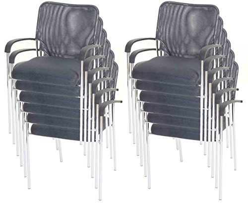 Mendler 12er-Set Besucherstuhl Tulsa, Konferenzstuhl stapelbar, Stoff/Textil - Sitz grau, Rückenfläche grau