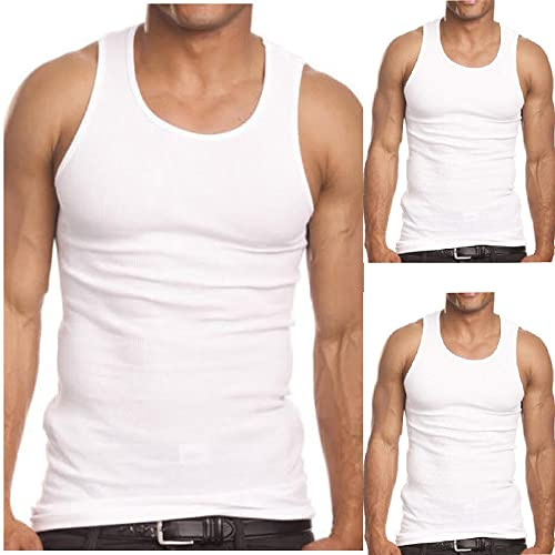 3 Pack Men's A-Shirt Tank Top Gym Workout Undershirt (Slim & Muscle Fit ONLY) - White M