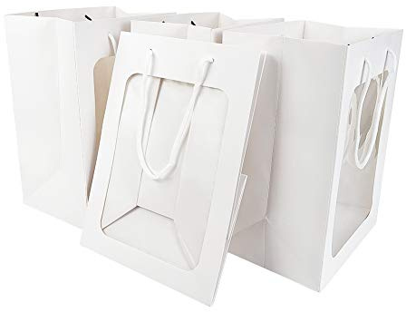 BENECREAT 10PCS Carta Regalo da Festa Borse di Carta Artigianale con Finestra Trasparente 18x13x25cm Adatto per Shopping, Confezione Regalo, Festa, Matrimonio