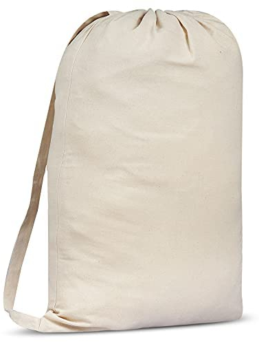 SweetNeedle Premium Canvas Laundry Bag with Shoulder Strap, 75x56 CM 40L - 100% Cotton, Fabric Weave, Highly Durable, Drawstring Cord-Lock, Machine Washable Liner for Hampers, Beige