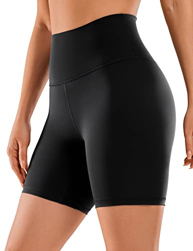 CRZ YOGA Women's Naked Feeling Biker Shorts - 6 Inches High Waist Yoga Workout Running Gym Spandex Black Medium