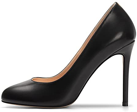 Elashe Femme Escarpins Bout Rond, Classic Slip on Talons Aiguilles, élégante 10cm Talons de Soirée MariageNoir Mat EU38