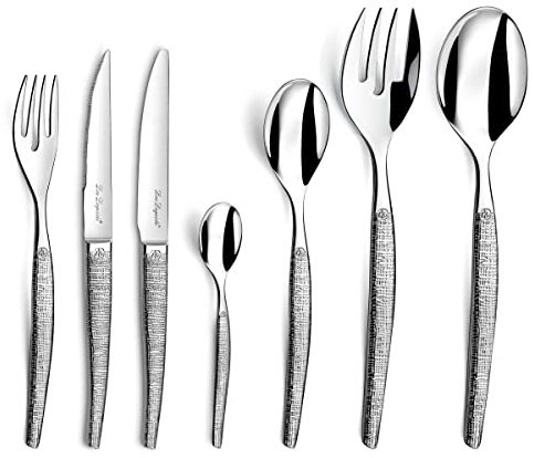 Lou Laguiole Besteck JET mit feinem Hammerschlagdesign, glänzend, außergewöhnliches Besteckset, 62-teilig