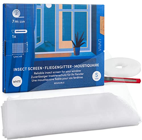 LIVAIA Fly Screen Window 110 x 130 cm Net Insect Screen Window White Small - Mosquito Net Window with Strap, Mosquito net