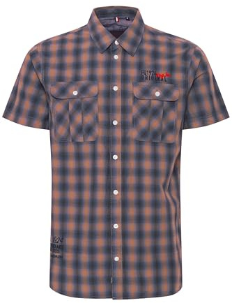 FQ1924 FQSamir Camicia da uomo a maniche corte con colletto Kent in 100% cotone, Arancione bruciato (161448), L