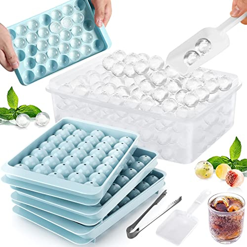FAMKEEP Ghiaccio Stampo,6 Pezzi Stampo Cubetti di Ghiaccio con Coperchio,99 Cubetti Forme Ghiaccio,Mini Palline di Ghiaccio per Cubetti di Ghiaccio Whisky,Tè e Caffè (Blu)