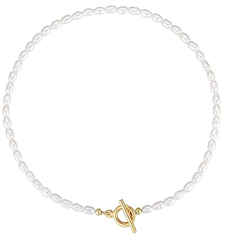 GAVU Collar de Perlas Cultivadas para Mujer con Cierre de Barra en T Chapado en Oro 40cm