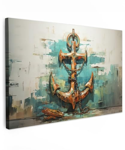 MuchoWow© Bilder Groß 120x80 cm XXL Wohnzimmer Deko Modern Wandbild Foto auf Leinwand Bild Schlafzimmer Room Decor Geschenke Maritime - Anker - Blau - Weiß - Maritim