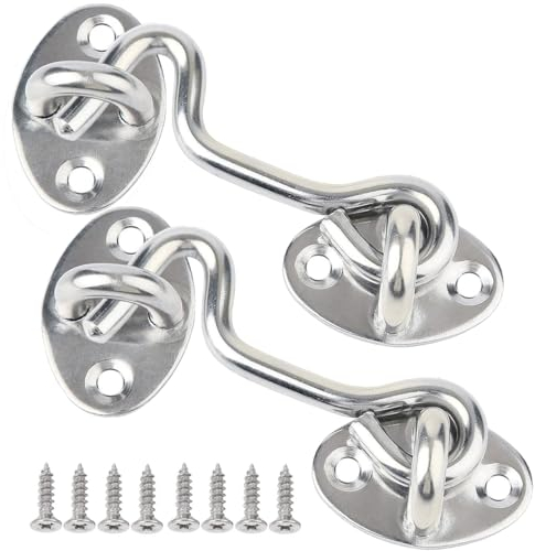 Litensh 2PCS Sturmhaken Edelstahl, Kabinenhaken und Ösenriegel, Schrankriegel, Scheunentürhakenschloss, Tortürhaken und Ösenriegel, Tuerhaken Riegel Tuerriegel Kabinenhaken (3 Inch)