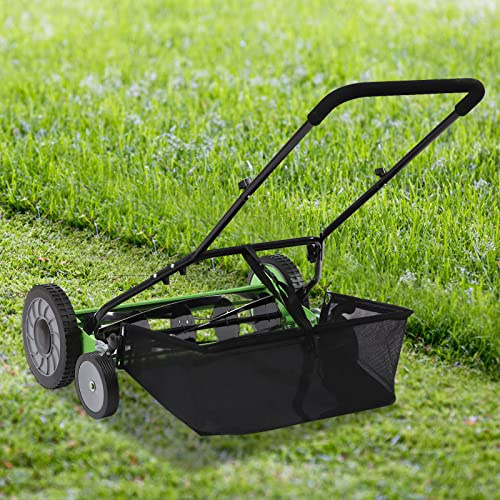 20 Lawn Mower,5-Blade Cordless Manual Reel Lawn Mower, with Grass Catcher,Adjustable Handheld Weeder/Cutting,for Park Greening,Meadow Forest Garden,Green