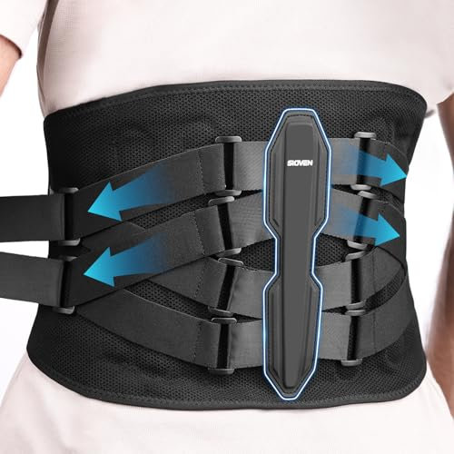 Sioven Back Support Belt for Men Women, Back Brace for Lower Back Pain Relief, Adjustable Lumbar Support With 5 Support Modules Ideal For Hernated Disc, Sciatica, Heavy Lifting (Black, S)