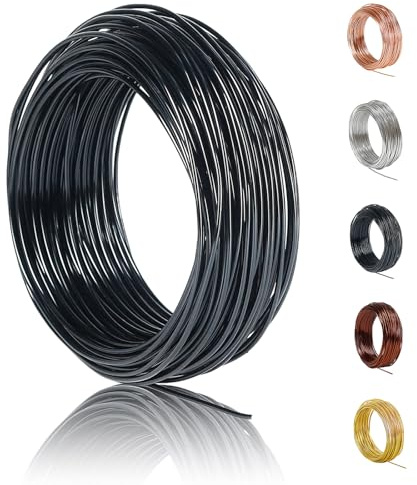 POPOYU 50m Aluminium Wire Black,Thin Wire for Crafts,Craft Wire 1mm,Aluminum Craft Wire,Weaving Aluminum.Wire Anodized AluminumWire,Bendy CraftWire for CraftingWire Soft DIY Metal Craft ArtWire