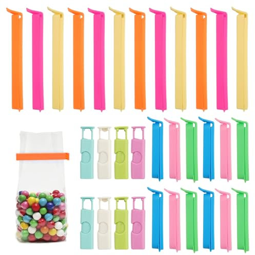 32 Pièces Clip Fermeture Sachet Alimentaire, Pince Sachet Alimentaire, Clip D'étanchéIté, Clip Fermeture Sache Réutilisable, Clip D’éTanchéIté de Sac pour Emballage Cuisine Bonbons Snack, Coloré