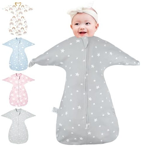 HINATAA Wickeldecke für Babys 0-3/3-6 Monate,Schlafsäcke Neugeborene,Bio-Baumwolle Baby Pucktücher Ganzjahres,Baby Swaddle für Jungen Mädchen,Verstellbarer baby pucksack (Grau, 0-3 Monate)