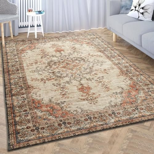 Imperial Rooms Rugs Living Room Large 240x320cm Washable Boho Rug for Bedroom – Short Pile Vintage Area Rugs Easy to Clean Kids Room Carpets – Traditional Design Non Slip Rug for Lounge (Timeless)