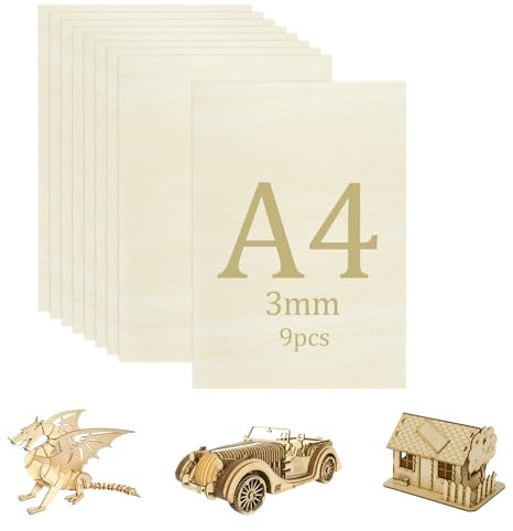Xmart 9 Pezzi A4 legno di balsa 300x200x3 mm Pannello Compensato Pannelli di fai da Te Incisione a Taglio Pannello Compensato Adatto per Tavolo da Disegno di Casa In Modello Artigianale