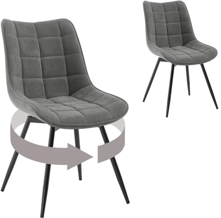 WOLTU Esszimmerstühle drehbar 2er Set Küchenstuhl Polsterstuhl Wohnzimmerstuhl Sessel mit Rückenlehne, Sitzfläche aus Samt, Metallbeine, Dunkelgrau EZS86dgr-2