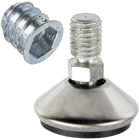 AERZETIX - Kit de 4 Pieds vérins de Meubles pivotants articulés réglables M10 à Visser + 4 Inserts filetés M10 à 6 pans Creux | en Plastique et Acier | nivellement Bois ferrure Assemblage