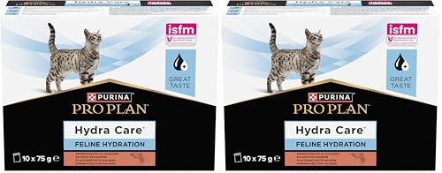 PURINA PRO PLAN - HYDRACARE - Chat - Aliment Complémentaire pour Aider Les Chats Adultes à Rester Hydratés- Au Saumon - Sachets- 10x75g (Lot de 2)